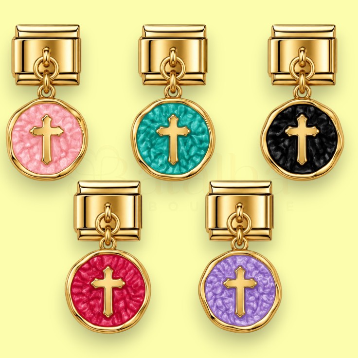 Cross Colorful Gold Charm