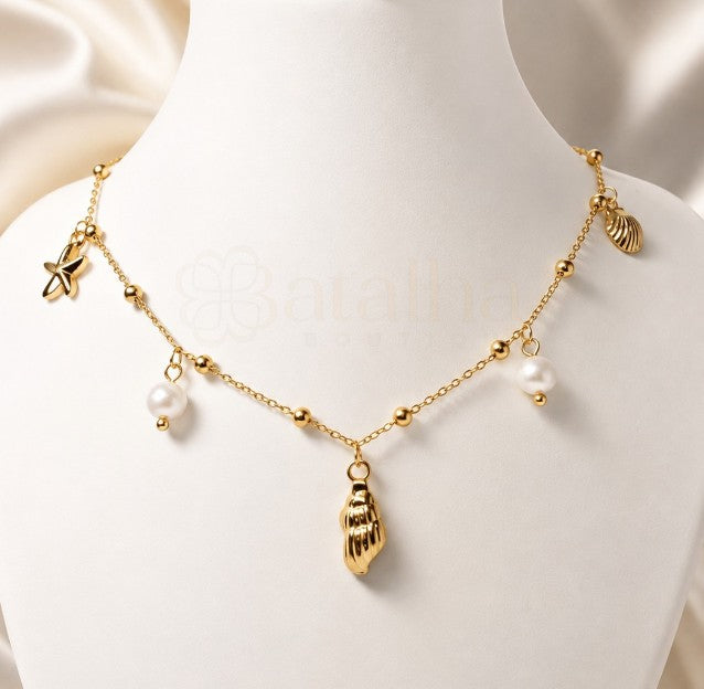 Golden Seashell Pearl Necklace