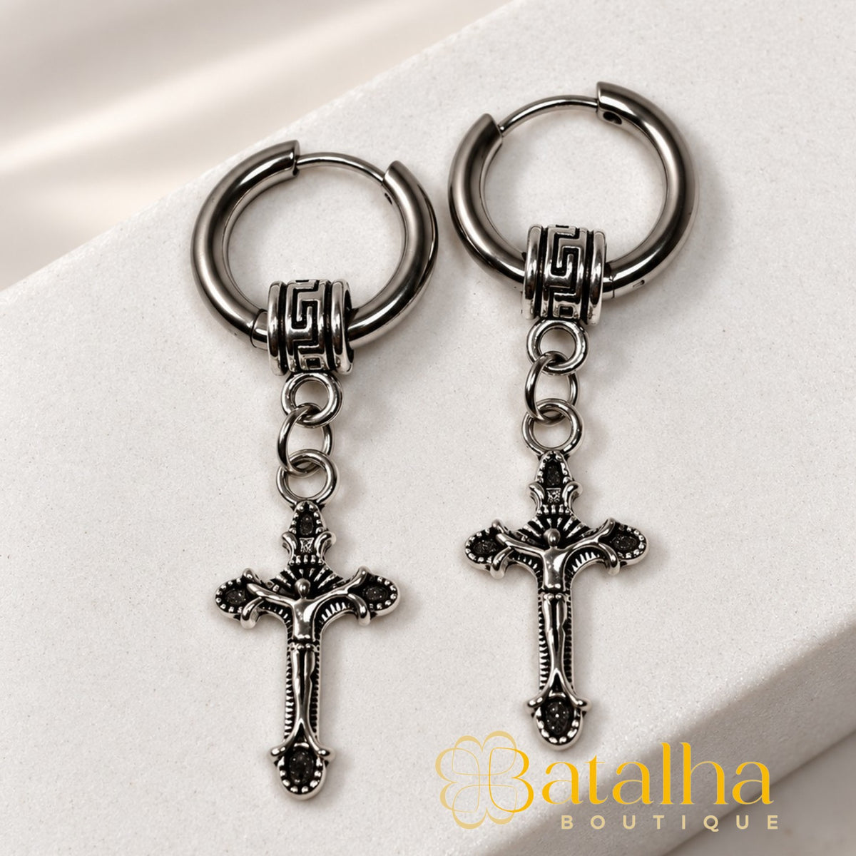 Antique Cross Hoops Earrings